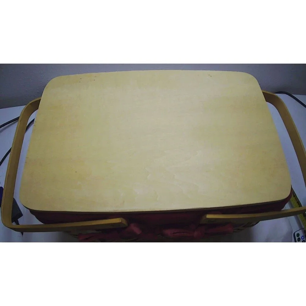 Vintage Longaberger Basket w/Apple Motif Lid, Handles, Fabric Liner 12x8x8.5